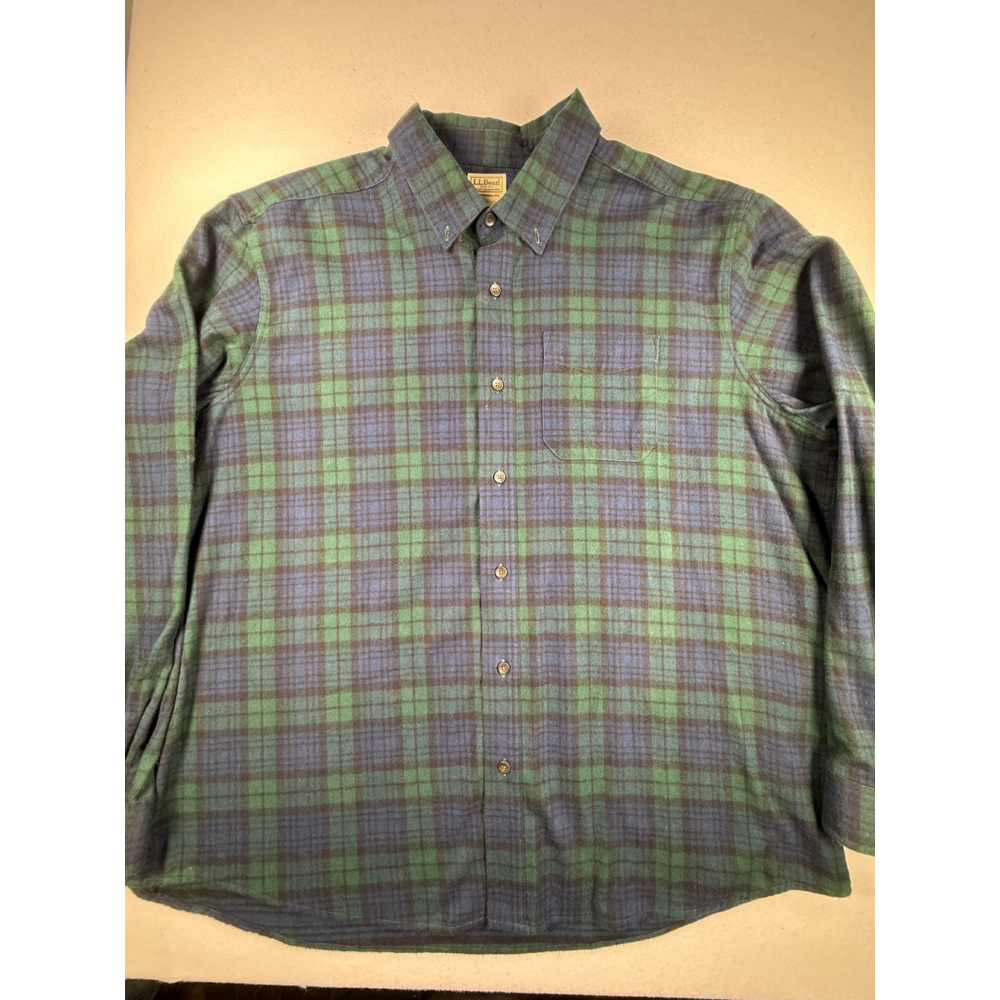 L.L. Bean Green Blue Plaid Flannel Shirt Men’s XXL Traditional Fit 100% Cotton